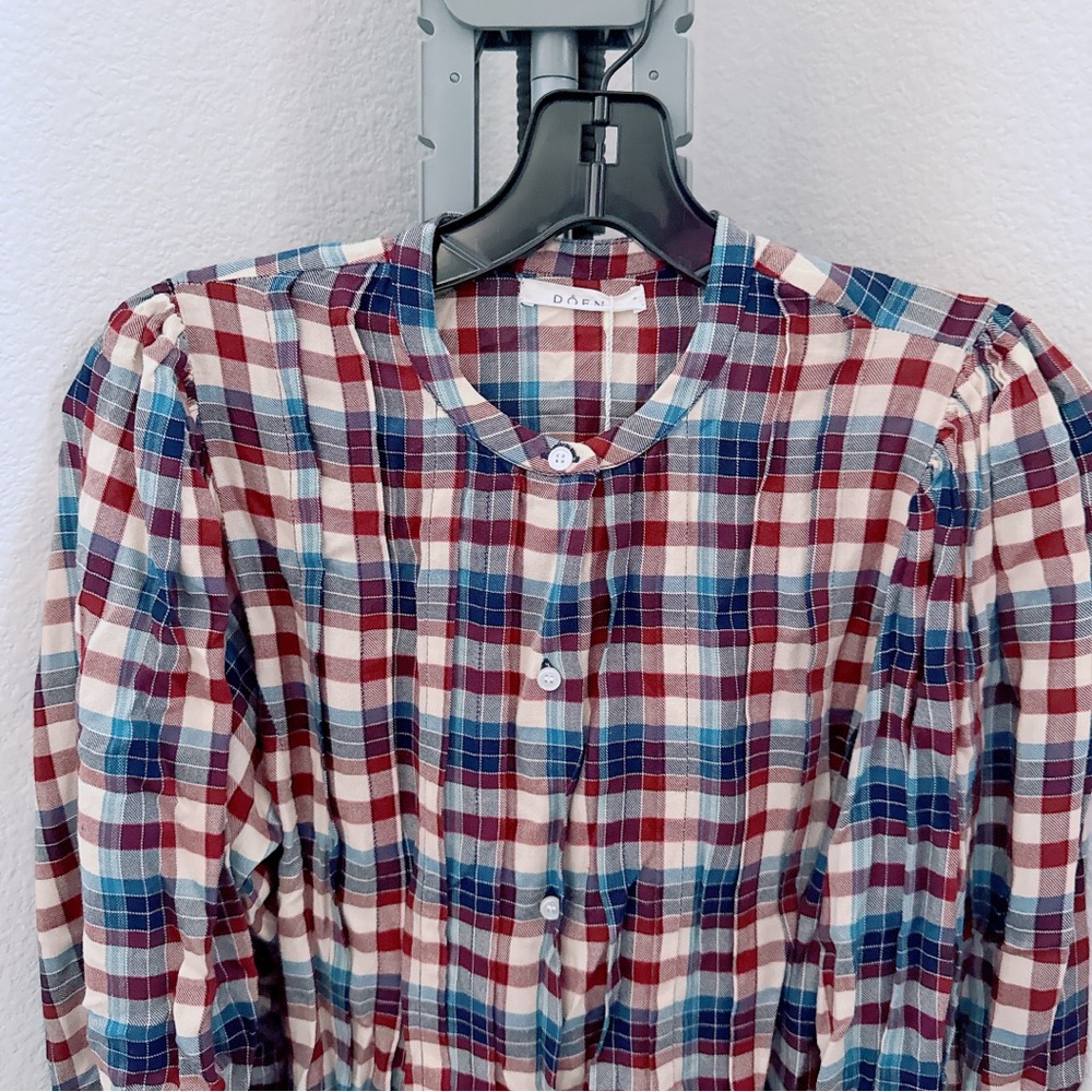NWT DÔEN Harlow Plaid Blouson-Sleeve Blouse - Picture 3 of 11
